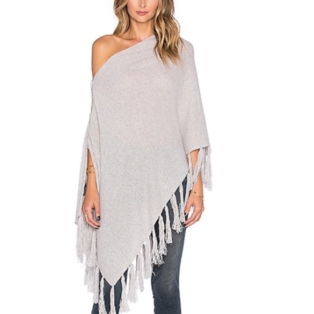 27 Miles Malibu Cashmere Fringe poncho in grey
